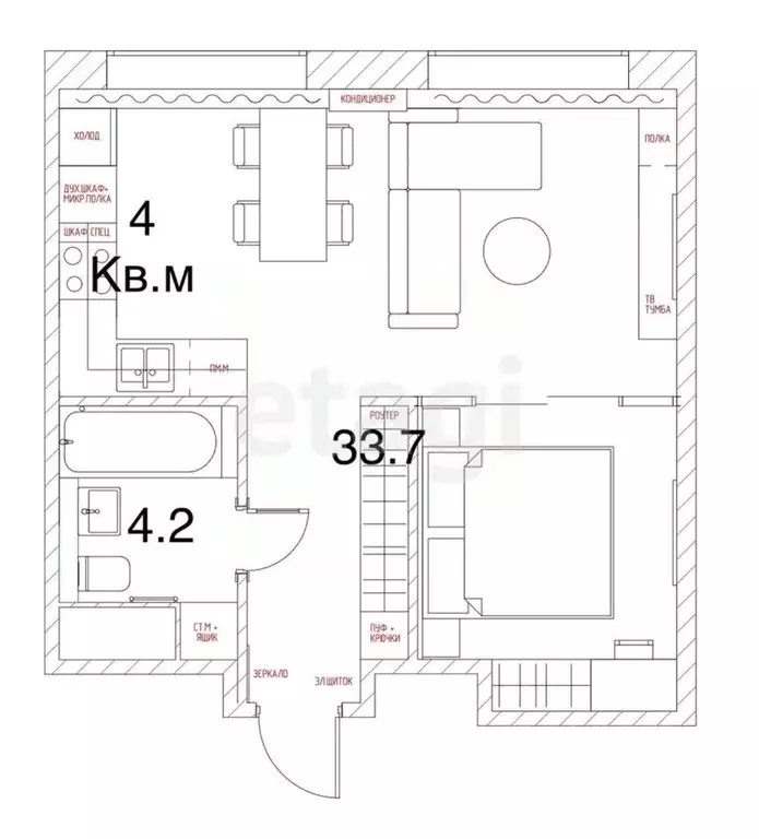 Студия Краснодарский край, Крымск ул. Комарова, 42А (41.9 м) - Фото 1