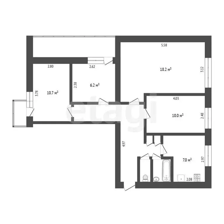 4-комнатная квартира: Тюмень, Ямская улица, 96 (67.3 м) - Фото 1