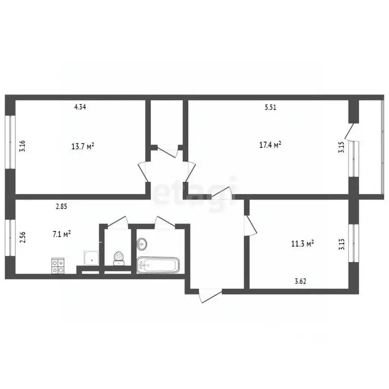 3-к кв. Ямало-Ненецкий АО, Муравленко ул. Муравленко, 33 (65.0 м) - Фото 1