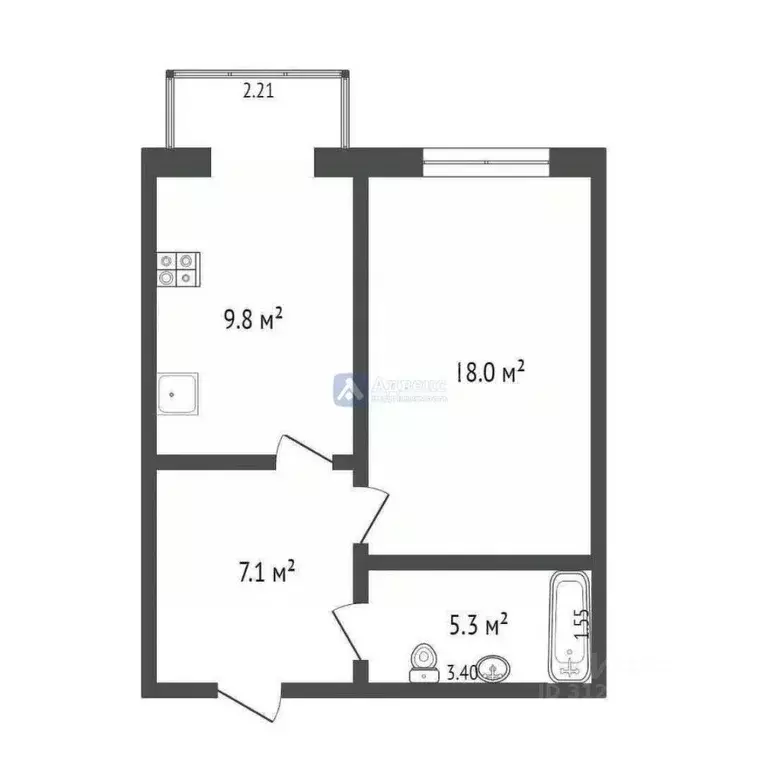 1-к кв. Тюменская область, Тюмень ул. Московский Тракт, 87 (41.7 м) - Фото 1