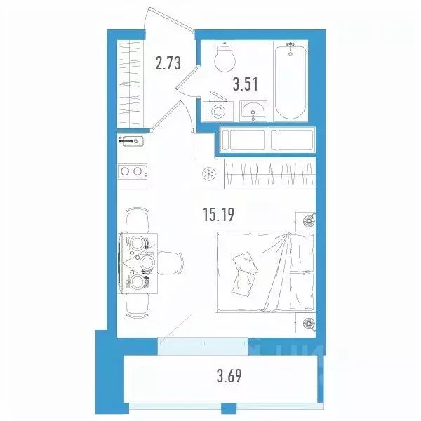 Студия Санкт-Петербург дор. Муринская, 67 (22.54 м) - Фото 0