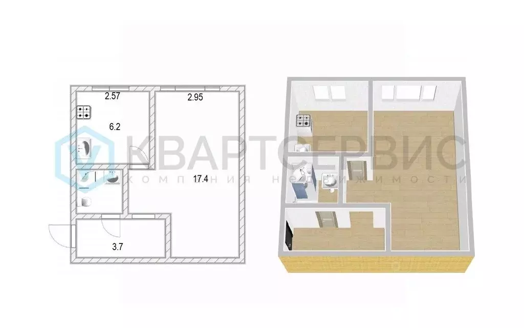 1-к кв. Омская область, Омск просп. Космический, 1 (30.2 м) - Фото 2
