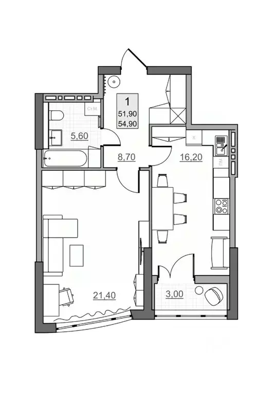 1-к кв. Саратовская область, Балаково Династия клубный дом,  (51.9 м) - Фото 1