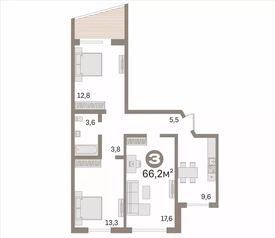 3-к кв. Тюменская область, Тюмень ул. Елизарова, 49 (66.2 м) - Фото 1