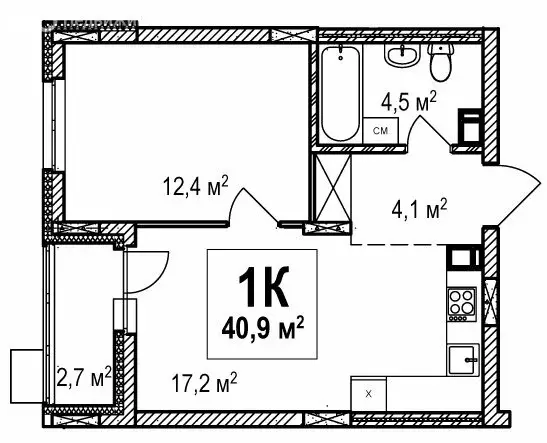 1-комнатная квартира: Нижний Новгород, проспект Гагарина, 36к4 (40.9 ... - Фото 1