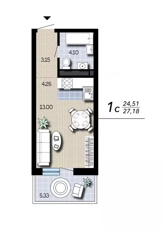 Студия Воронежская область, Воронеж Гвардейский пер., 21 (27.18 м) - Фото 2