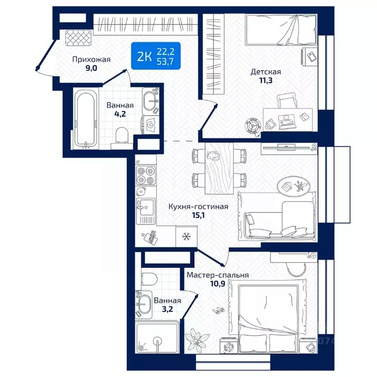 2-к кв. Самарская область, Самара ул. 8-я Радиальная, 31 (53.7 м) - Фото 1