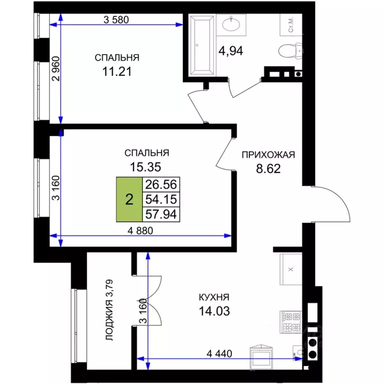 2-к кв. Калининградская область, Гурьевск Включи жилой комплекс (57.94 ... - Фото 0