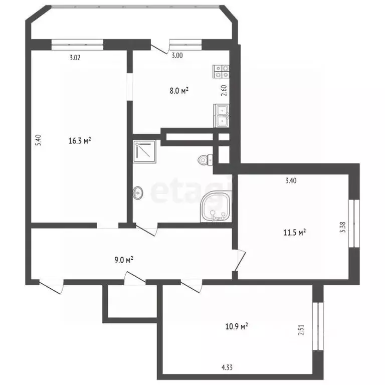 3-к кв. Вологодская область, Череповец Набережная ул., 41 (65.0 м) - Фото 2