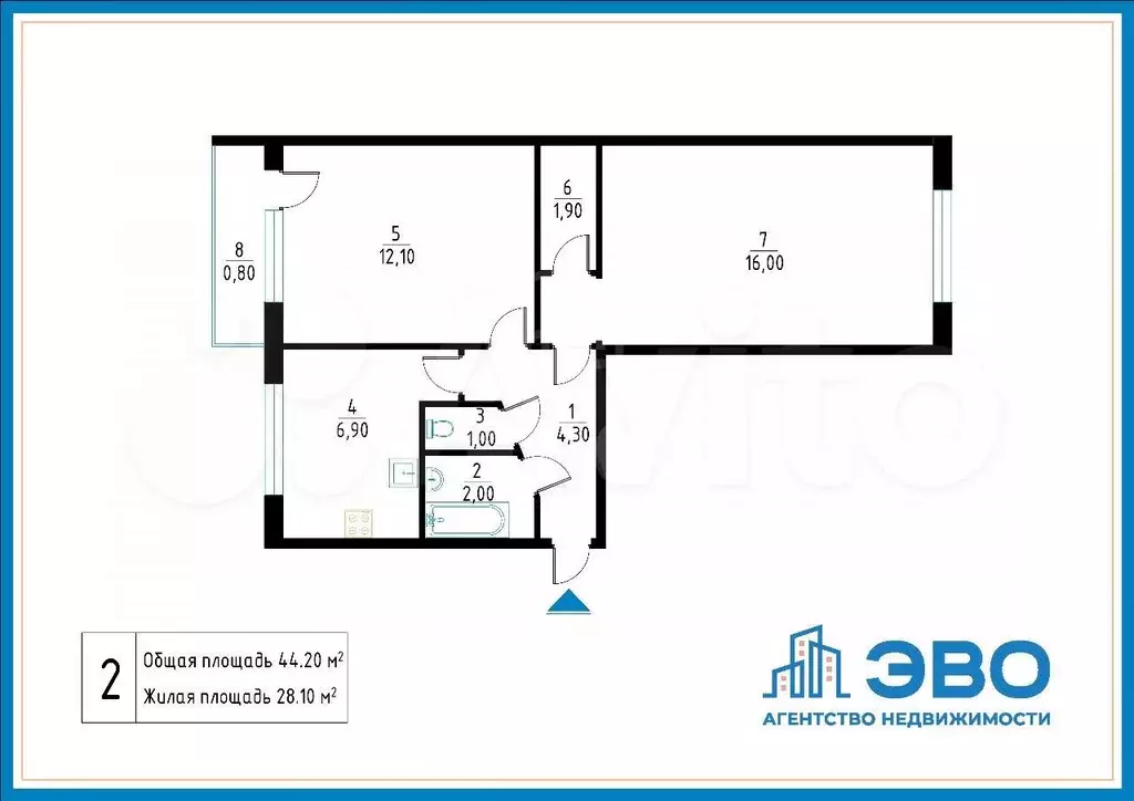 2-к. квартира, 44 м, 4/5 эт. - Фото 0