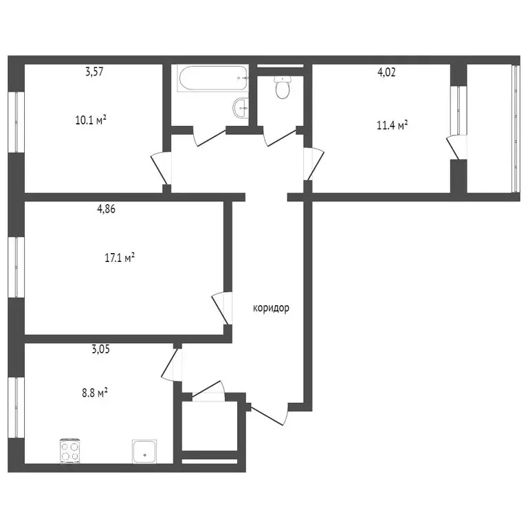 3-комнатная квартира: Омск, 33-я Северная улица, 122 (63 м) - Фото 1