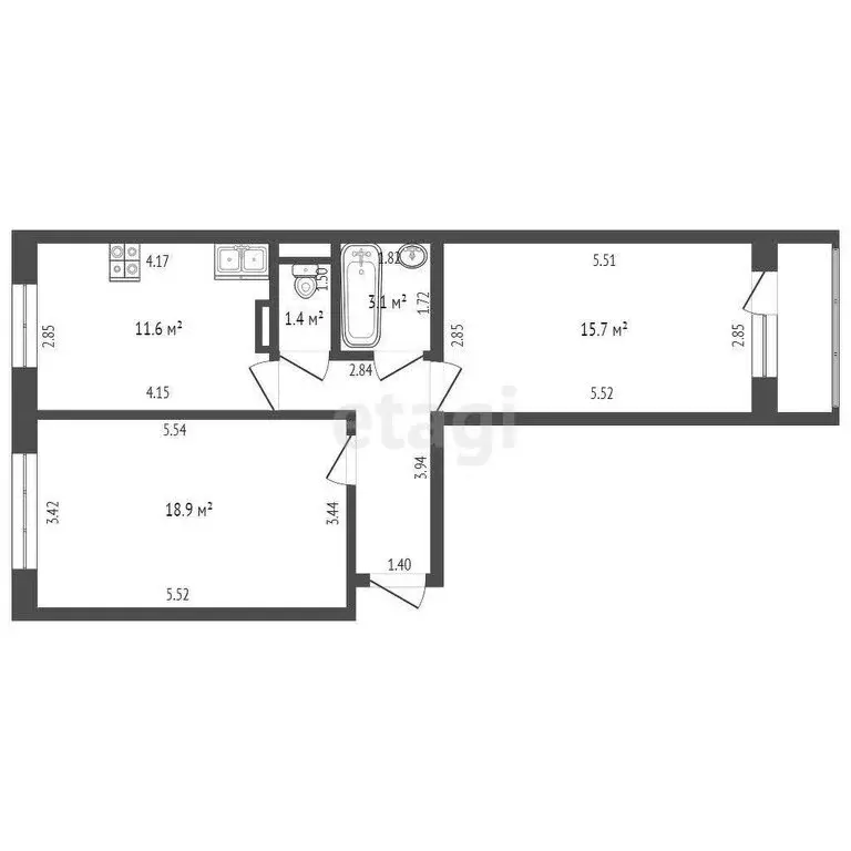 2-комнатная квартира: Саранск, улица Косарева, 117 (62 м) - Фото 0