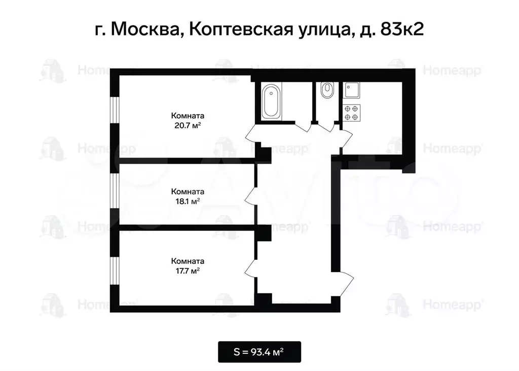 3-к. квартира, 94 м, 5/5 эт. - Фото 0