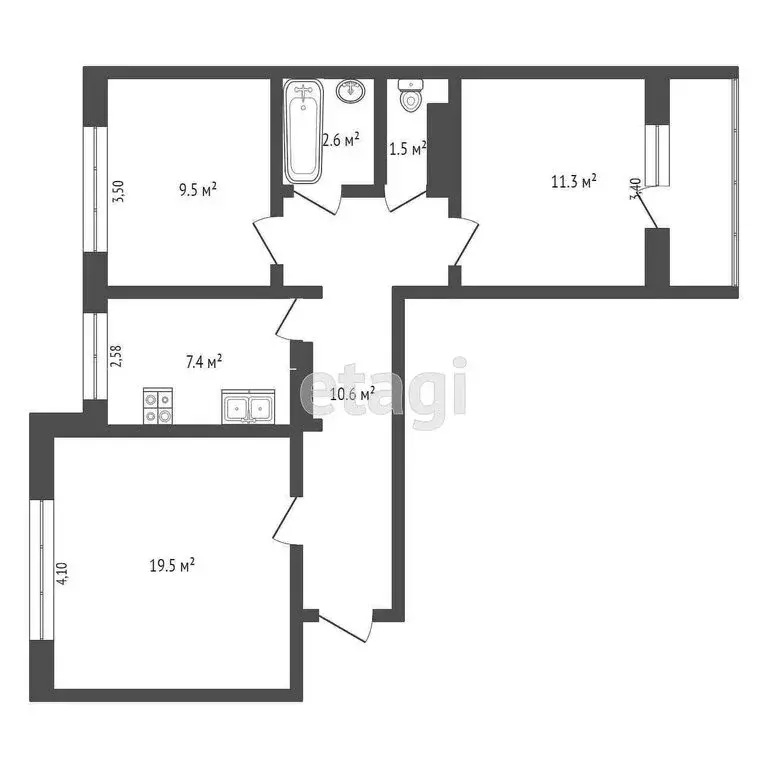 3-комнатная квартира: Усинск, Молодёжная улица, 17 (63.5 м) - Фото 1