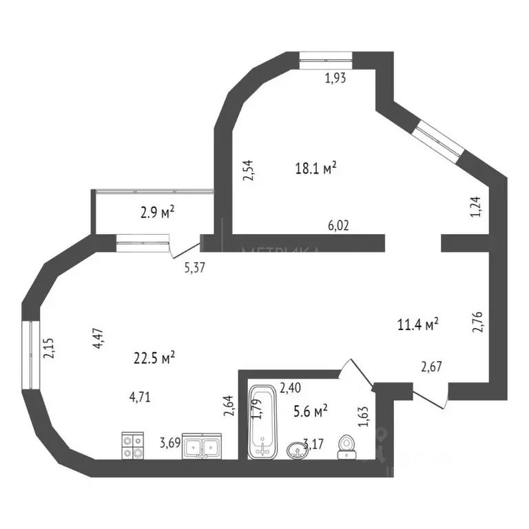 1-к кв. Тюменская область, Тюмень Харьковская ул., 48А (59.4 м) - Фото 1