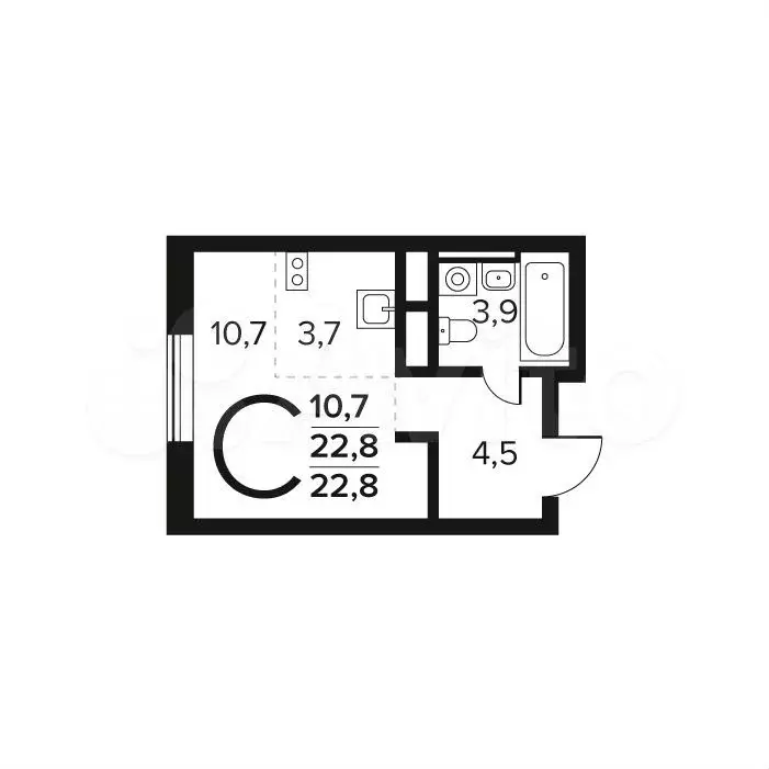 Квартира-студия, 22,8 м, 13/14 эт. - Фото 0