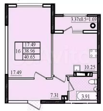1-к. квартира, 40,7 м, 5/8 эт. - Фото 0