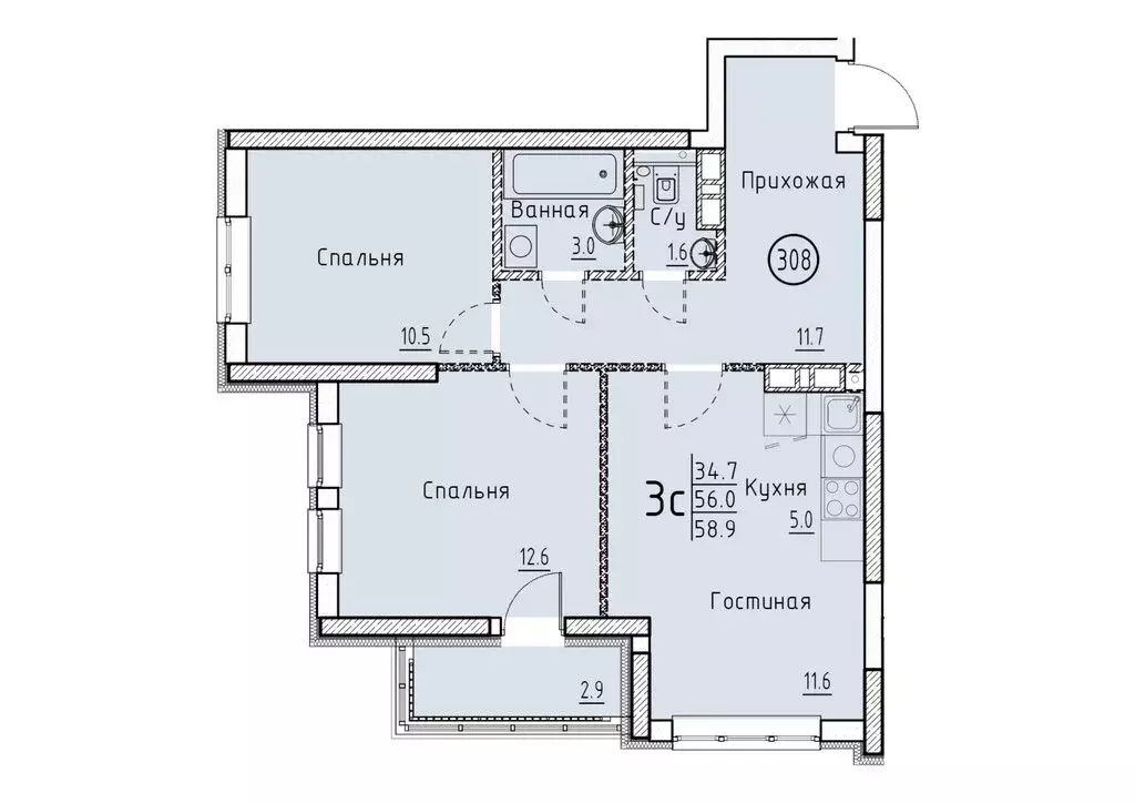 Квартира-студия: Энгельс, улица Марины Расковой, 5А (58.9 м) - Фото 1