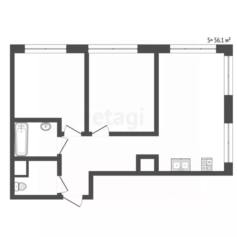 2-к кв. Санкт-Петербург просп. Крузенштерна, 13 (56.1 м) - Фото 2