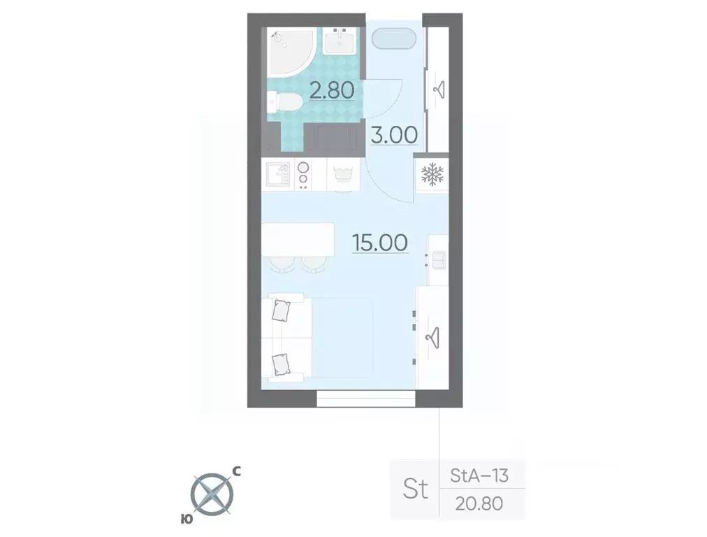 Студия Санкт-Петербург ул. Пахомовская, 12к2 (20.8 м) - Фото 0