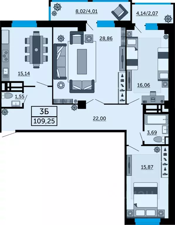 3-к кв. Ростовская область, Ростов-на-Дону ул. Мечникова, 110Г (109.25 ... - Фото 0