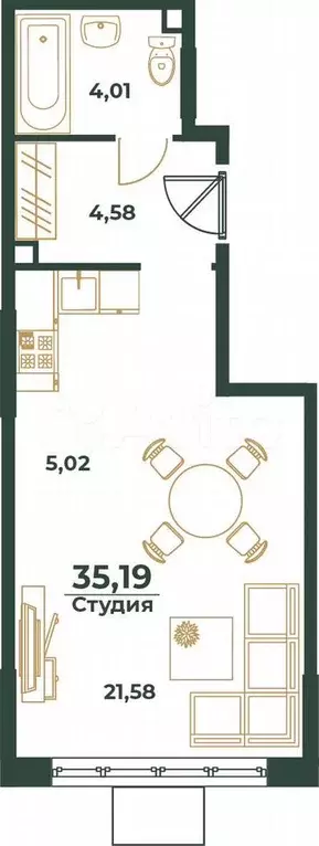 Квартира-студия, 35,2 м, 3/24 эт. - Фото 0
