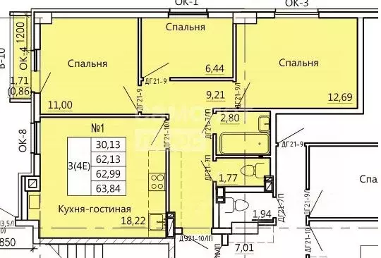 4-к кв. Курская область, Курск Театральная ул., 18 (63.84 м) - Фото 1