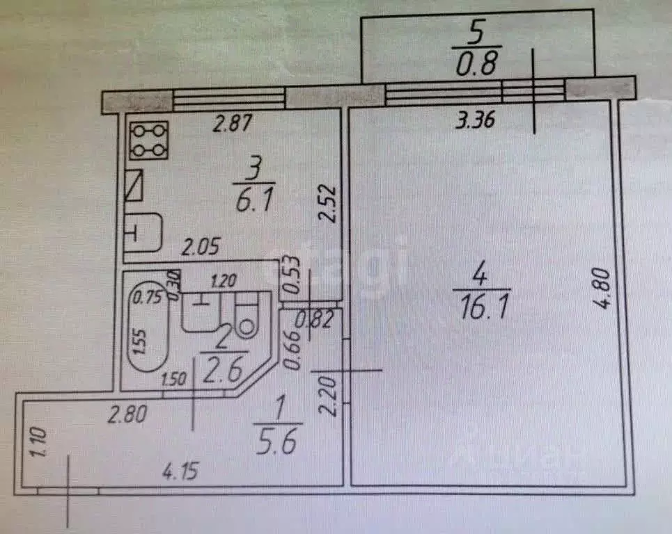 1-к кв. Татарстан, Казань ул. Рихарда Зорге, 10 (30.4 м) - Фото 2