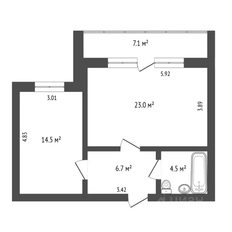 1-к кв. Тюменская область, Тюмень ул. Василия Гольцова, 8 (47.6 м) - Фото 2