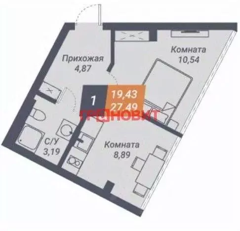 1-к кв. Новосибирская область, Новосибирск ул. Ленина, 85 (27.09 м) - Фото 1