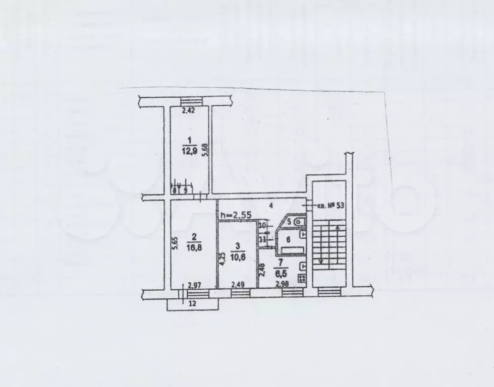 3-к. квартира, 60,6 м, 4/4 эт. - Фото 0
