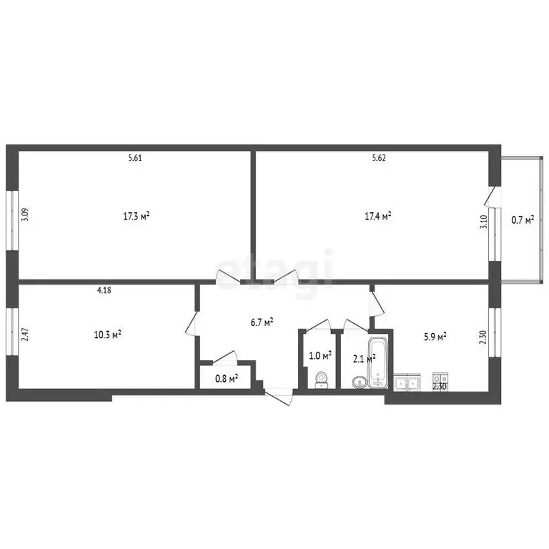 3-комнатная квартира: Нальчик, Ингушская улица, 1 (60.4 м) - Фото 1