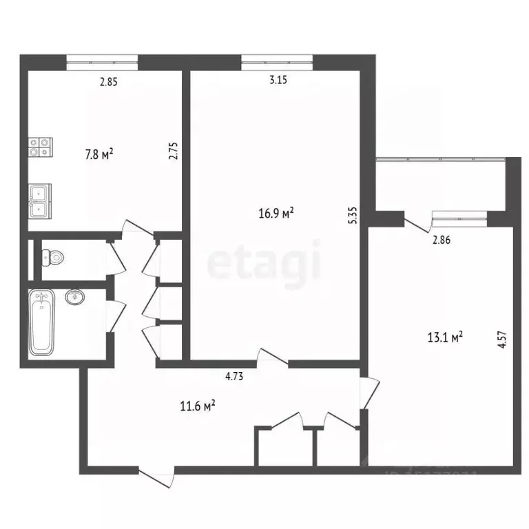 2-к кв. Ямало-Ненецкий АО, Новый Уренгой Советский мкр, 7/2 (54.3 м) - Фото 2