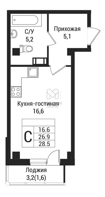 Квартира-студия: Всеволожск, жилой комплекс Южная Заря (27.4 м) - Фото 0