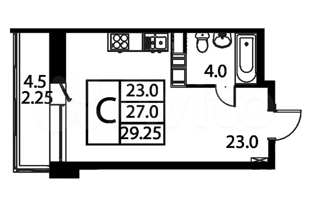 Квартира-студия, 29,3 м, 3/11 эт. - Фото 0