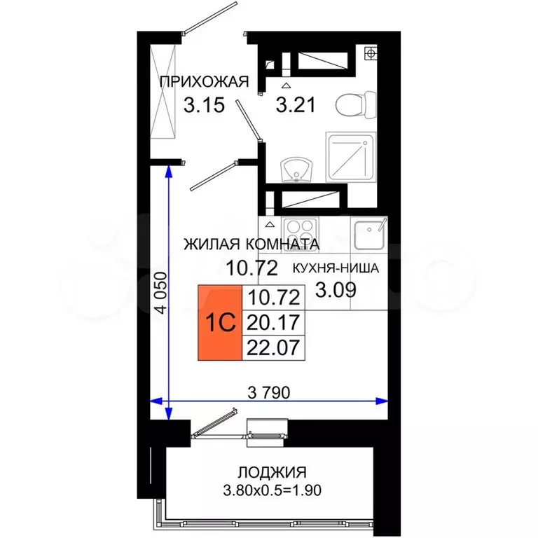 Квартира-студия, 22 м, 16/25 эт. - Фото 1