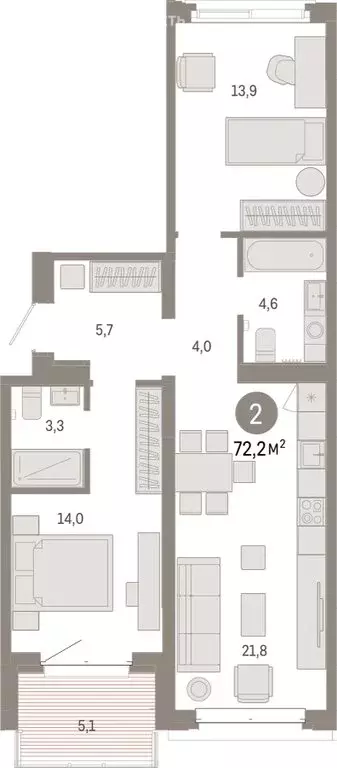 2-комнатная квартира: Тюмень, жилой комплекс На Минской (72.18 м) - Фото 1