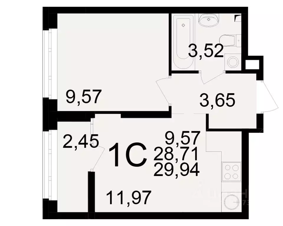 1-к кв. Рязанская область, Рязань Аура жилой комплекс (28.71 м) - Фото 1