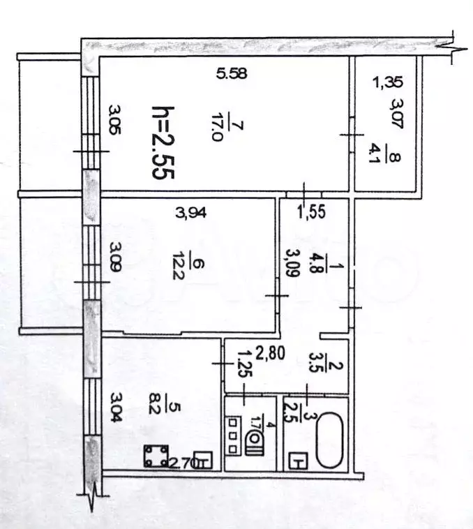 2-к. квартира, 54 м, 2/10 эт. - Фото 0