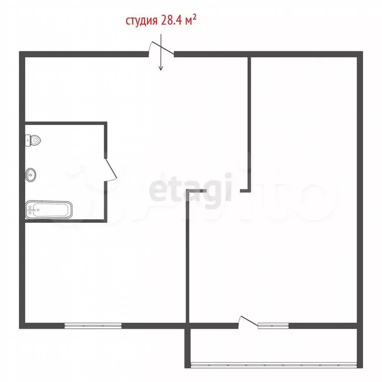 1-к. квартира, 28,4 м, 6/9 эт. - Фото 0