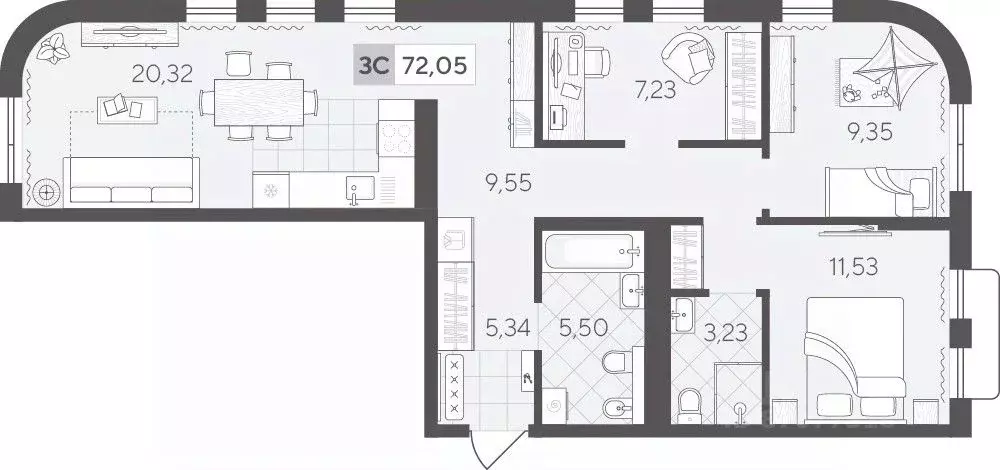 3-к кв. Тюменская область, Тюмень Скандиа.Квартал в Комарово Парк ... - Фото 1