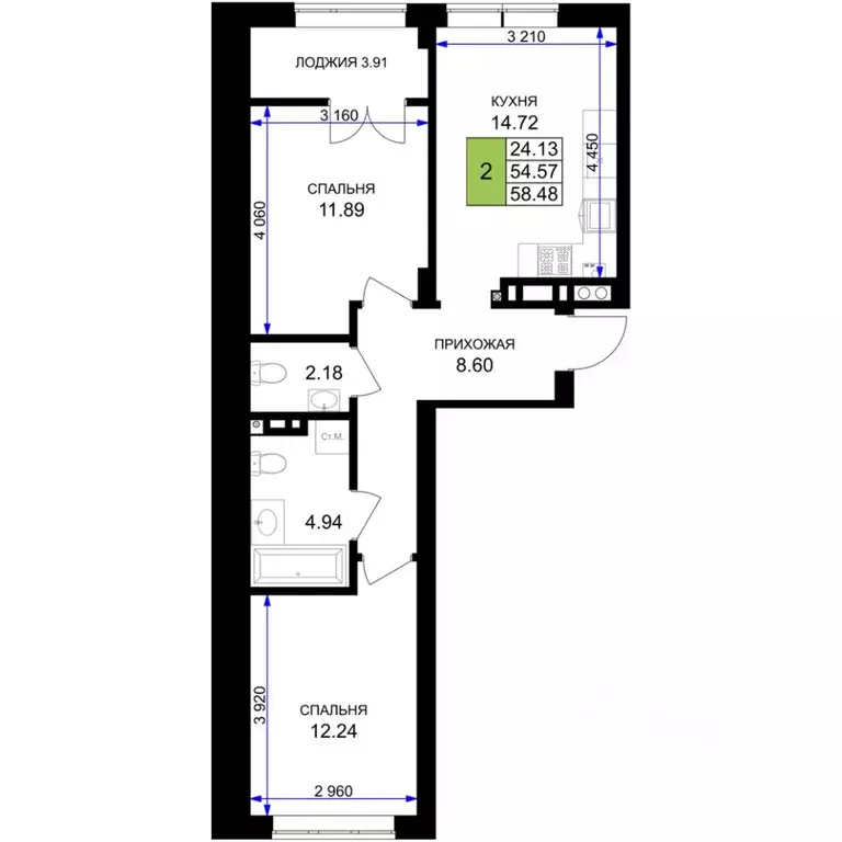 2-к кв. Калининградская область, Гурьевск Включи жилой комплекс (56.53 ... - Фото 1
