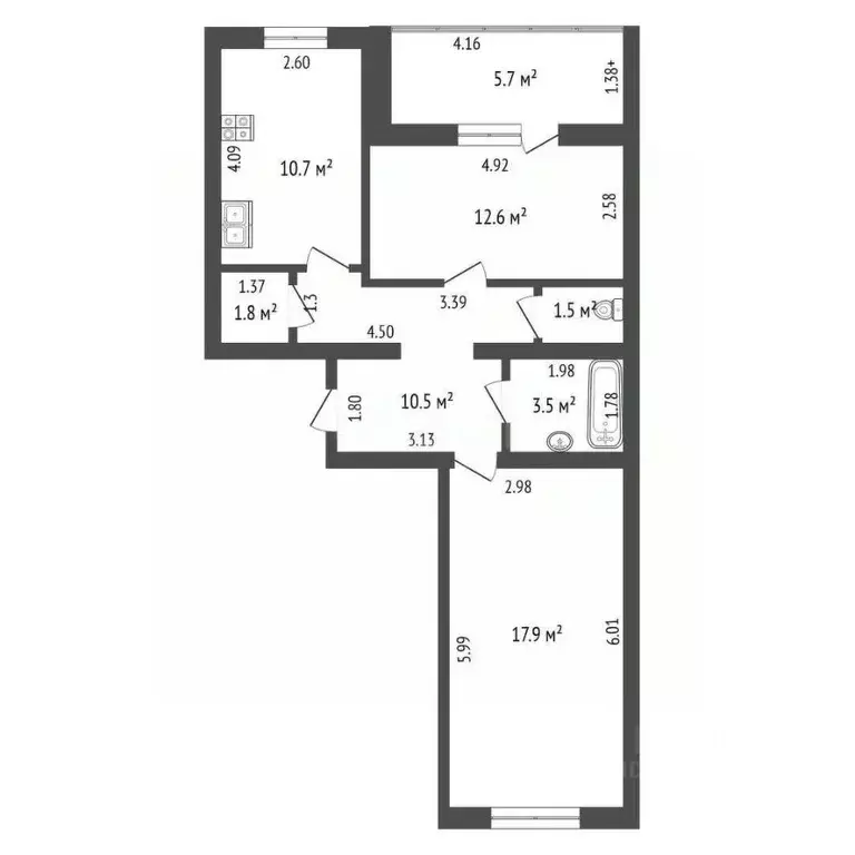 2-к кв. Башкортостан, Стерлитамак ул. Артема, 100 (50.1 м) - Фото 2