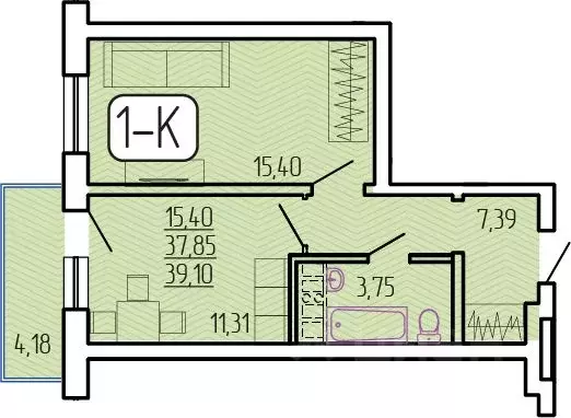 1-к кв. Бурятия, Улан-Удэ 129-й мкр,  (39.1 м) - Фото 1