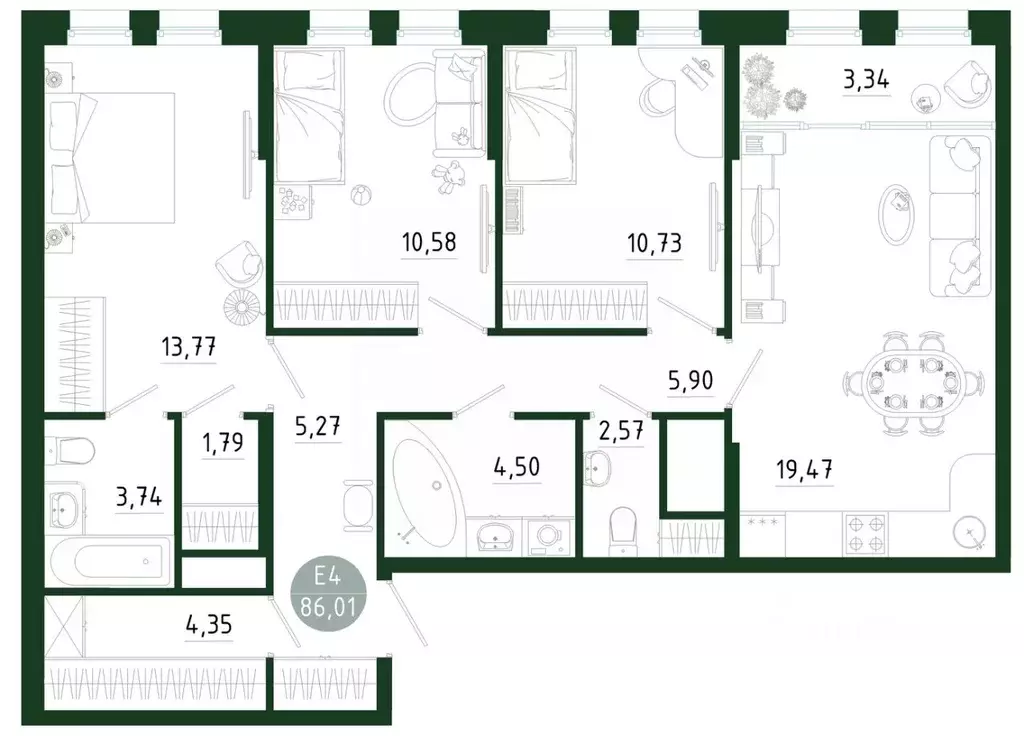 3-к кв. Тульская область, Тула Платон Парк жилой комплекс (86.01 м) - Фото 1