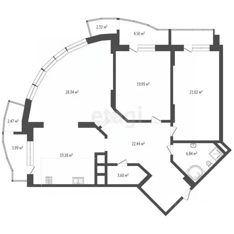 3-к кв. Тюменская область, Тюмень ул. Малыгина, 90 (121.9 м) - Фото 2