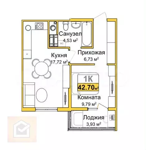 1-к. квартира, 40,7 м, 2/9 эт. - Фото 0