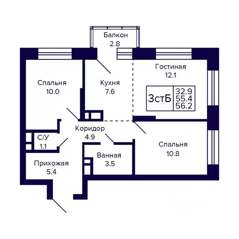 3-к кв. Новосибирская область, Новосибирск ул. Грибоедова (56.2 м) - Фото 0