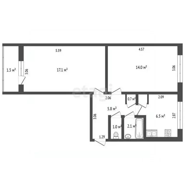 2-к кв. Мордовия, Саранск городской округ, Луховка рп ул. Заводская, 7 ... - Фото 1