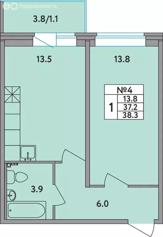 1-комнатная квартира: Новое Девяткино, Главная улица, 2 (38.3 м) - Фото 1